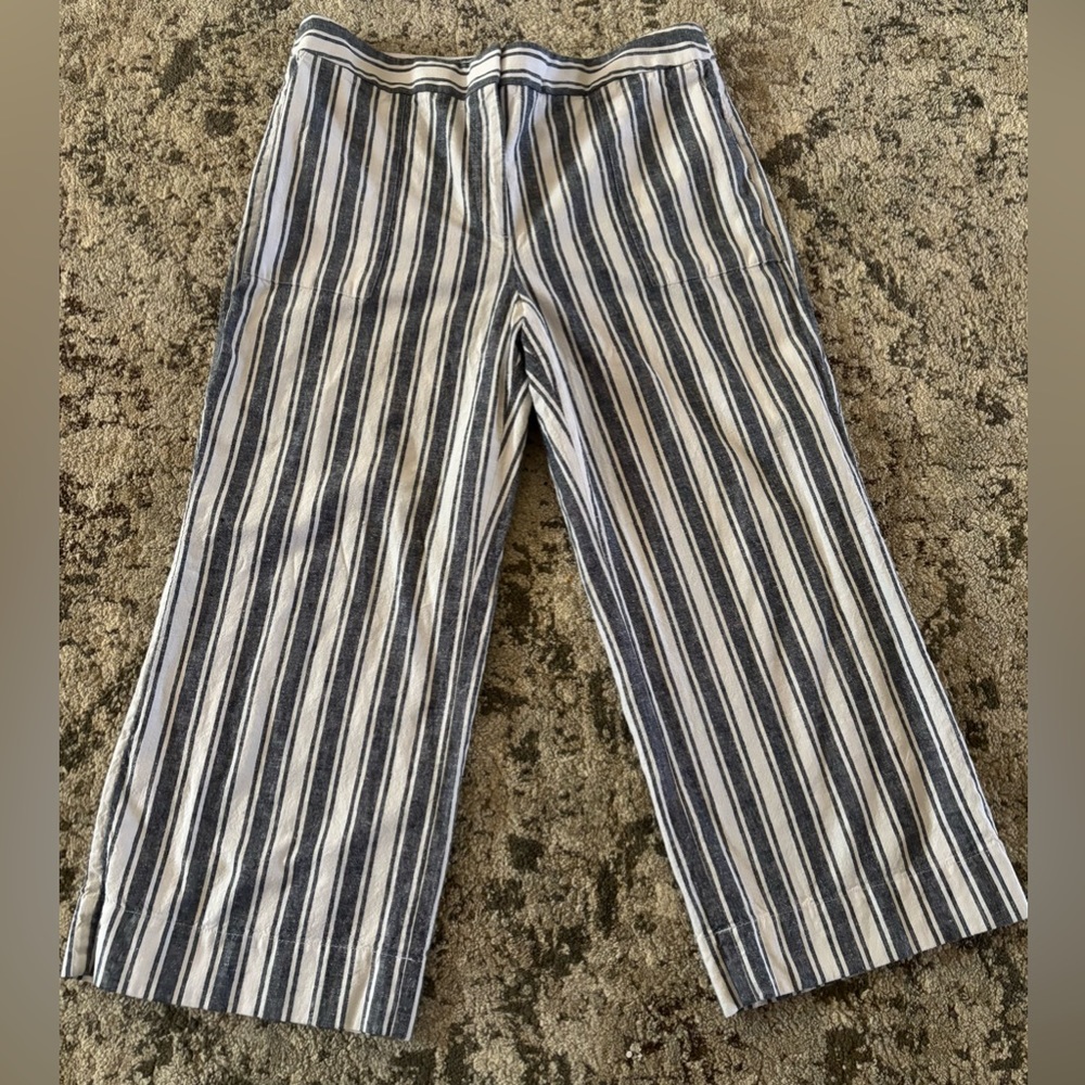 Ann Taylor Factory Blue and White Striped Wide-Leg Pants